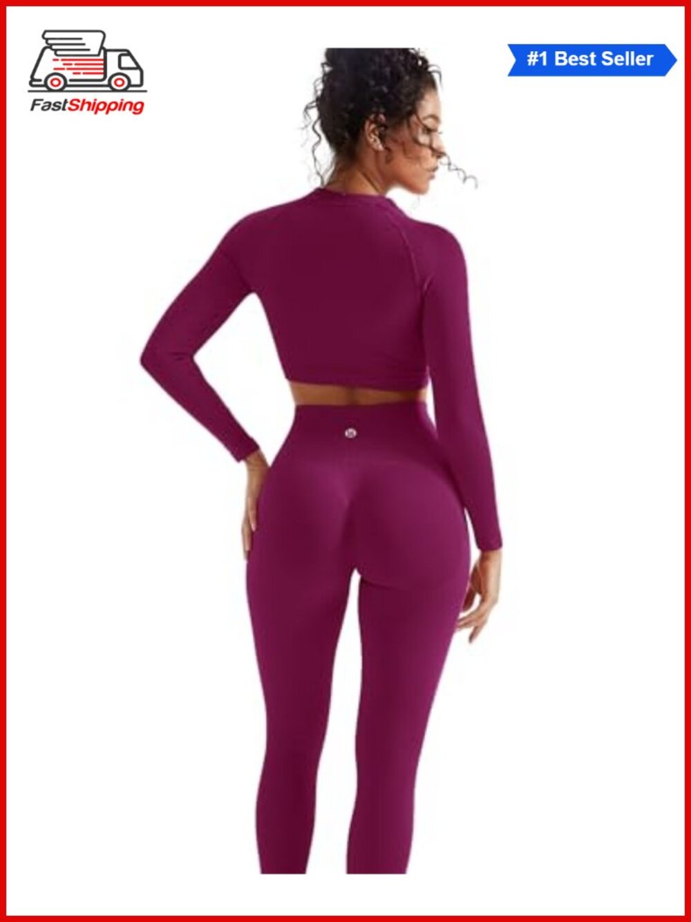 ✨SUUKSESS Seamless 2 Piece Workout Set Long Sleeve Crop Top & Hidden Scrunch